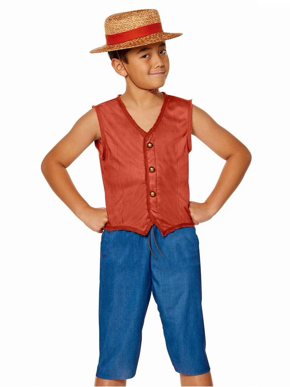Netflix One Piece Luffy Youth Costume Kids Size Large 10-12 Unisex Straw Hat NEW